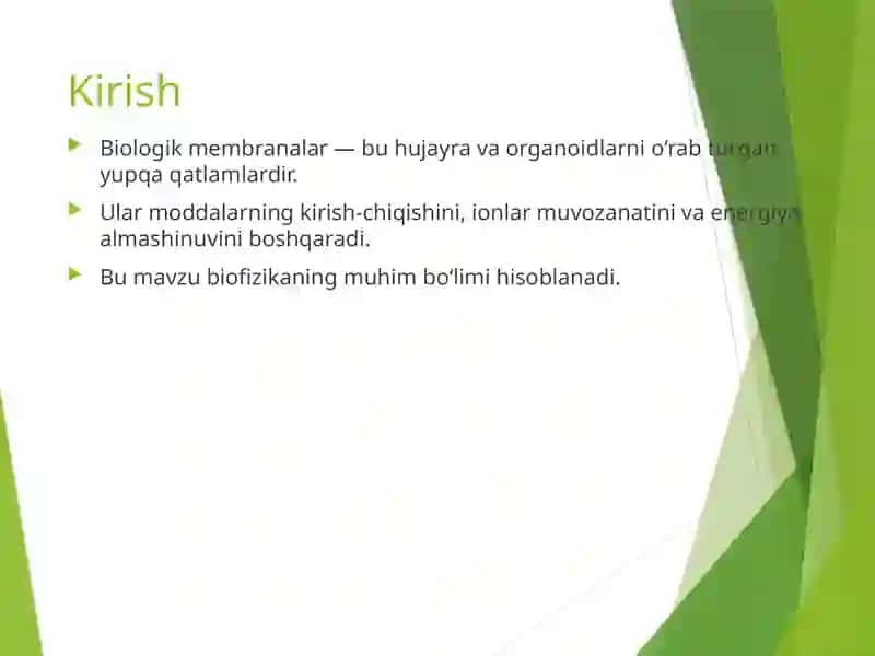 Biologik membranalarda fizik jarayonlar 2