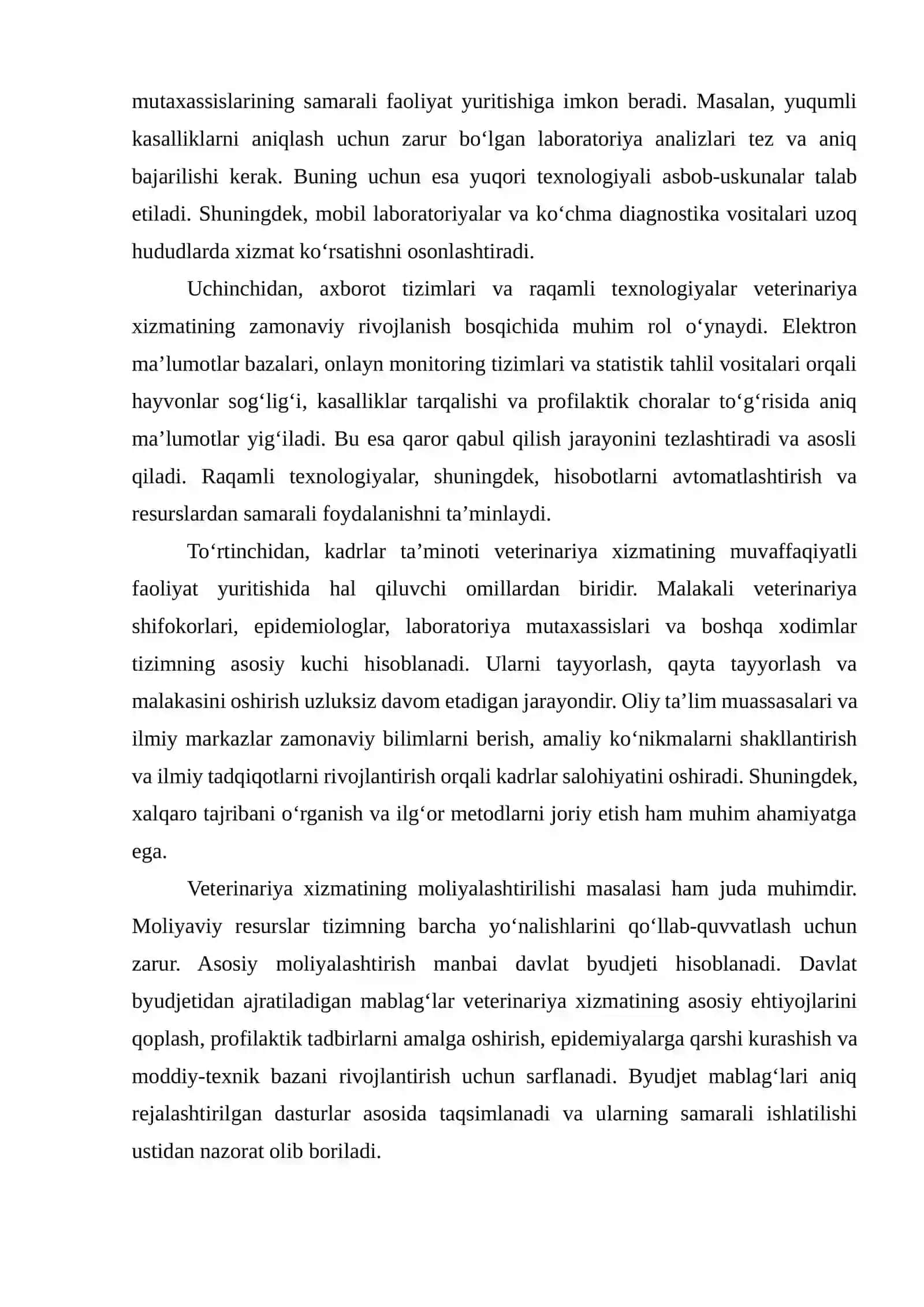 Davlat veterinariya xizmatining taminoti va moliyalashtirilishi 2