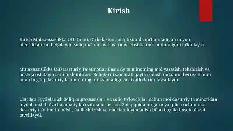 Mutaxassislikka OID Dasturiy Ta'minotlar 2