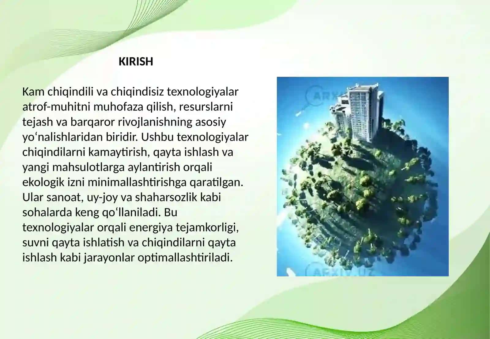 Kam chiqindili va chiqindisiz texnologiyalar 2