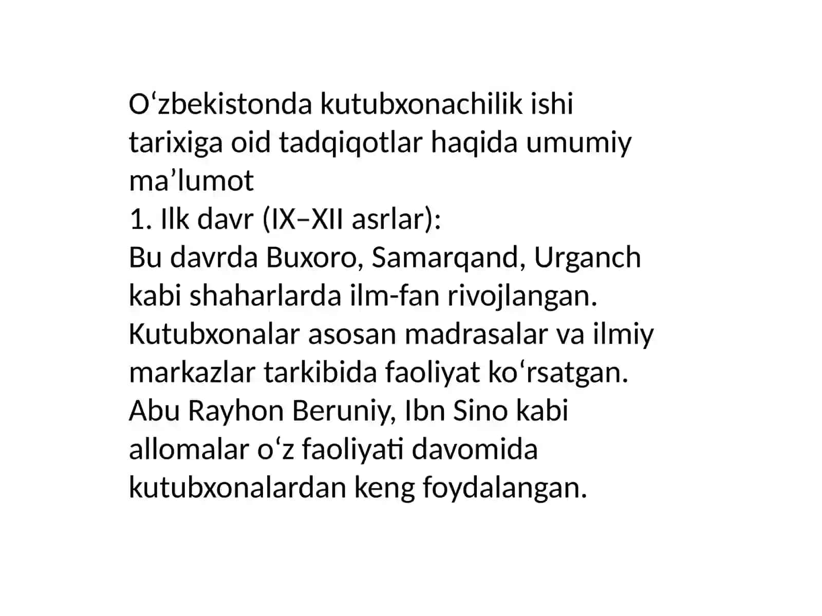 Oʻzbekistonda kutubxonachilik ishi tarixiga oid tadqiqotlar 2