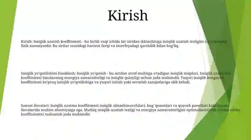Issiqlik Uzatish Koeffitsiyenti 2