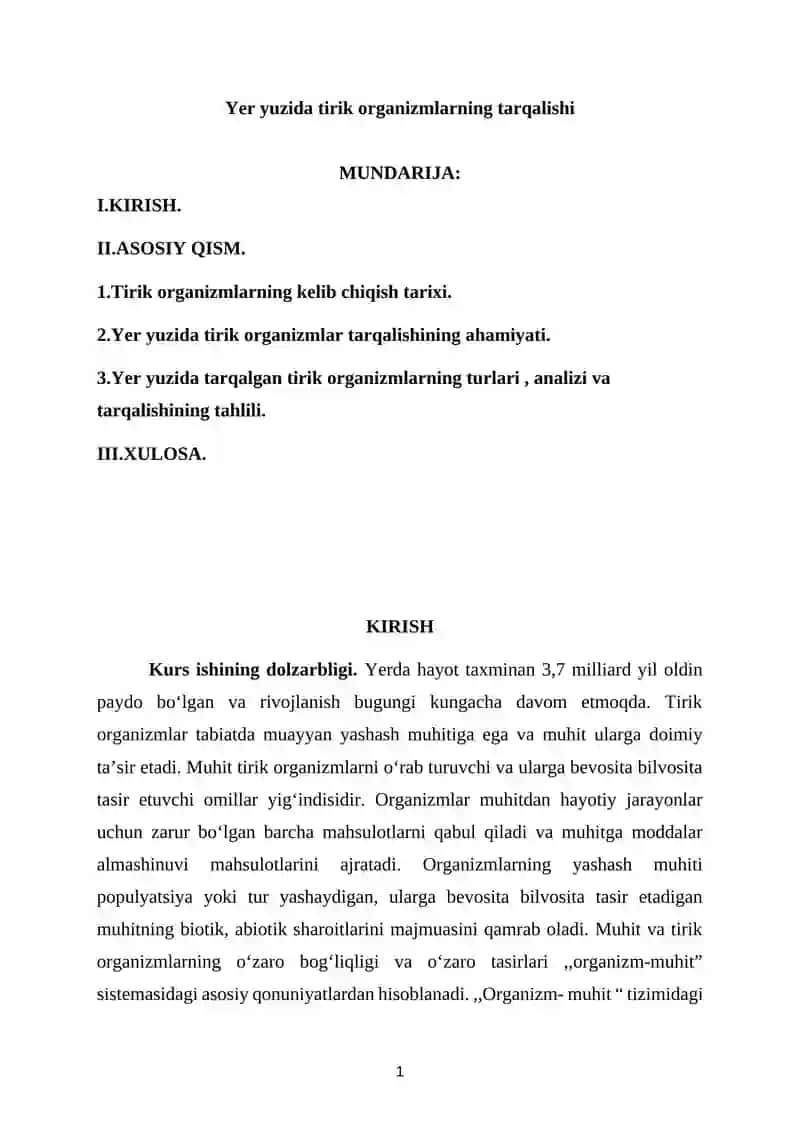 Yer yuzida tirik organizmlarning tarqalishi 2