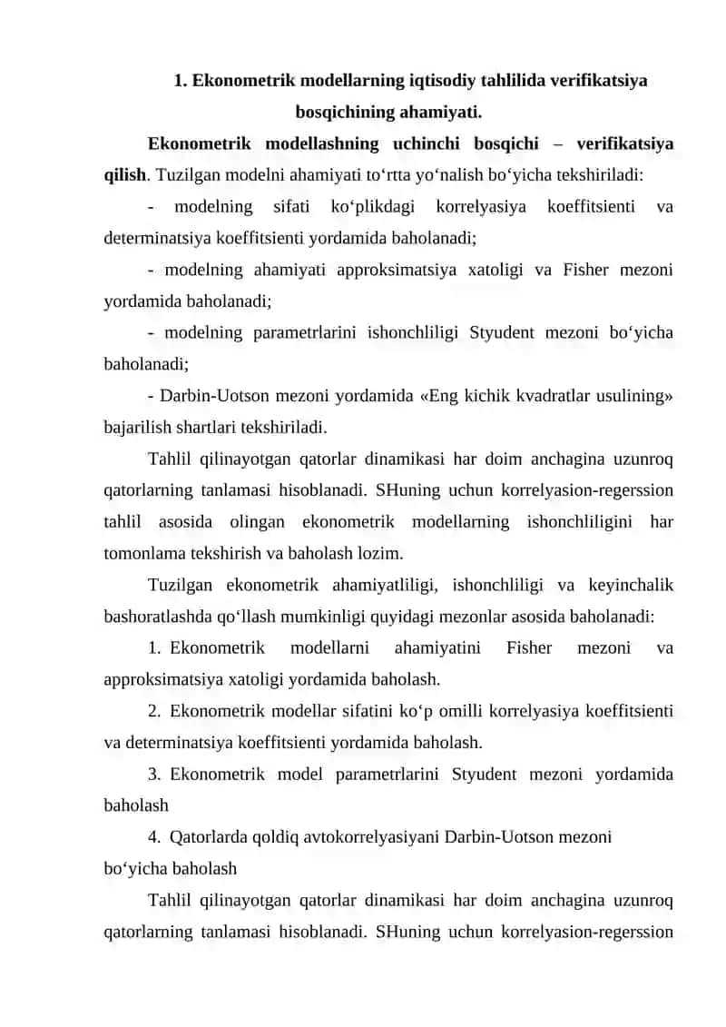 Ekonometrik modellarni baholash 2