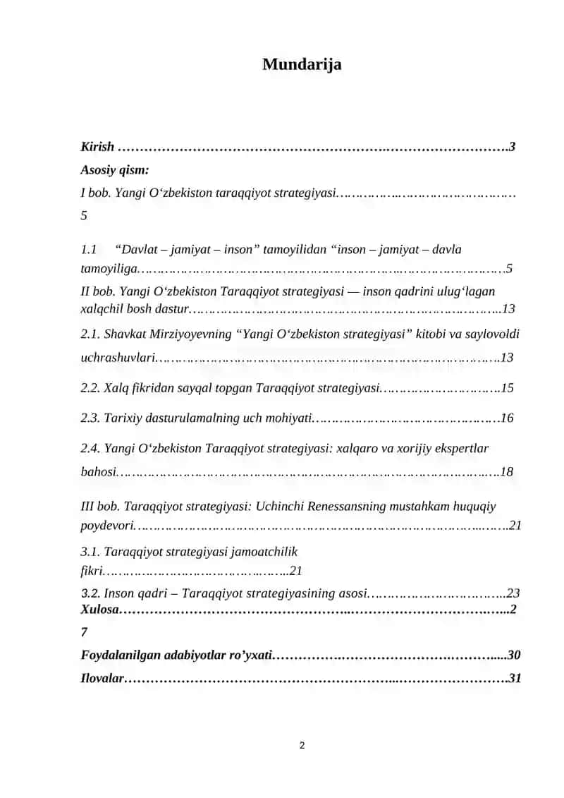 O‘zbekiston tarixi kafedrasi kurs ishi 2022-2026 yillarga mo‘ljallangan yangi O‘zbekistonning taraqqiyot strategiyasi 2