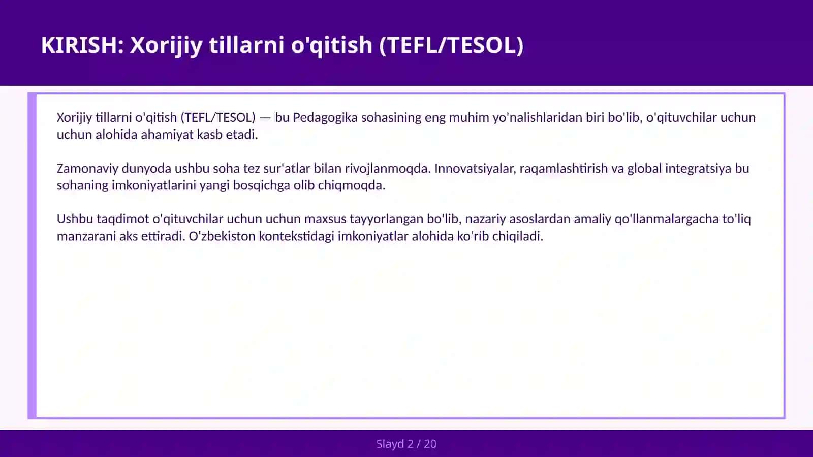 Xorijiy tillarni o'qitish (TEFL/TESOL) 2