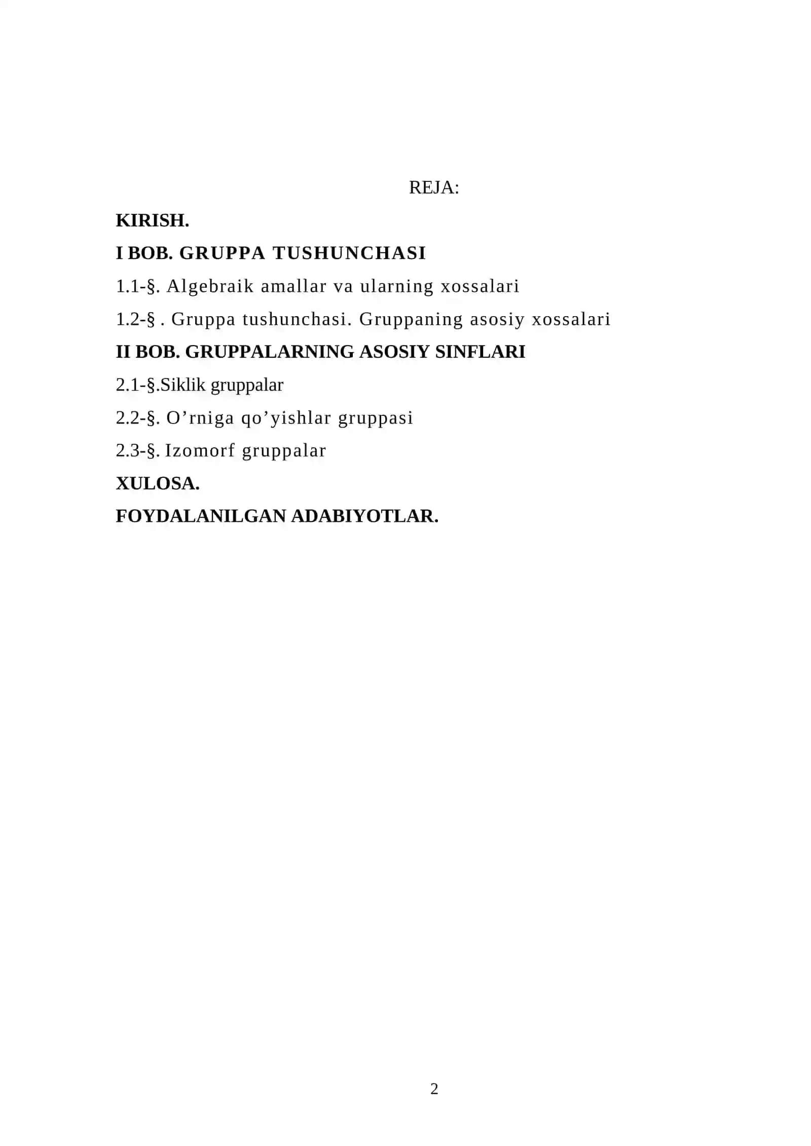 Mavzu: Gruppa va uning xossalari 2