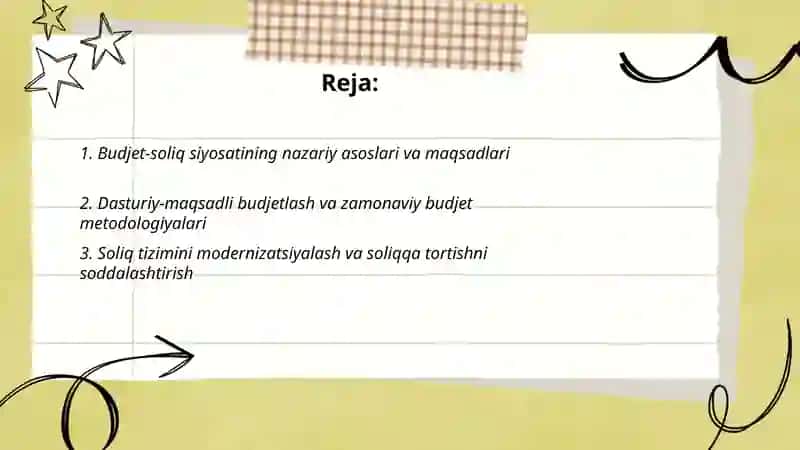 Budjet-soliq siyosati va zamonaviy yoʻnalishlari 2