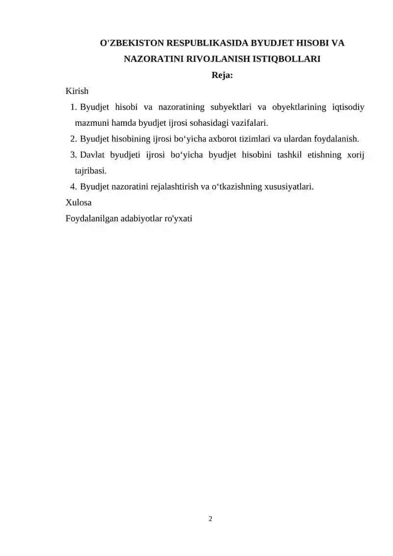 O'ZBEKISTON RESPUBLIKASI OLIY TA’LIM, FAN VA INNOVATSIYALAR VAZIRLIGI TOSHKENT MOLIYA INSTITUTI SIRTQI FAKULTETI 2