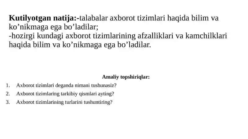 Axborot tizimlarining tushunchasi 2