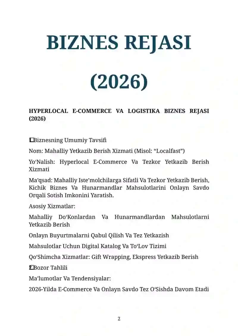 Mahalliy Yetkazib Berish Xizmati (Misol: “Localfast”) 2