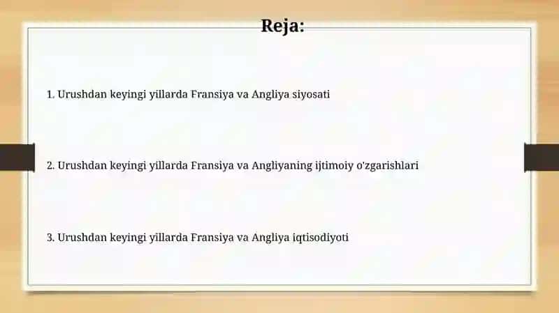 Fransiya va Angliya urushdan keyingi yillarda 2