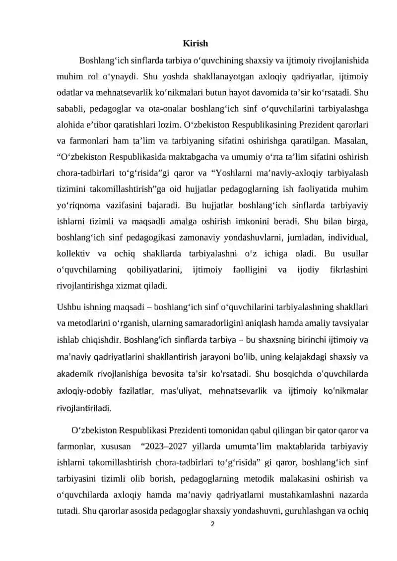 Boshlang'ich sinflarda o’quvchilarni tarbiyalashning shakli va metodlari 2