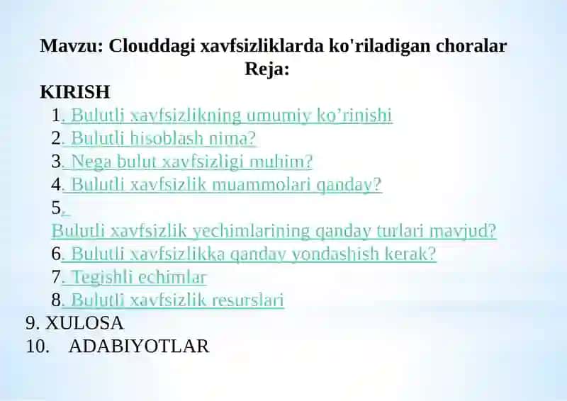 Clouddagi xavfsizliklarda ko'riladigan choralar 2