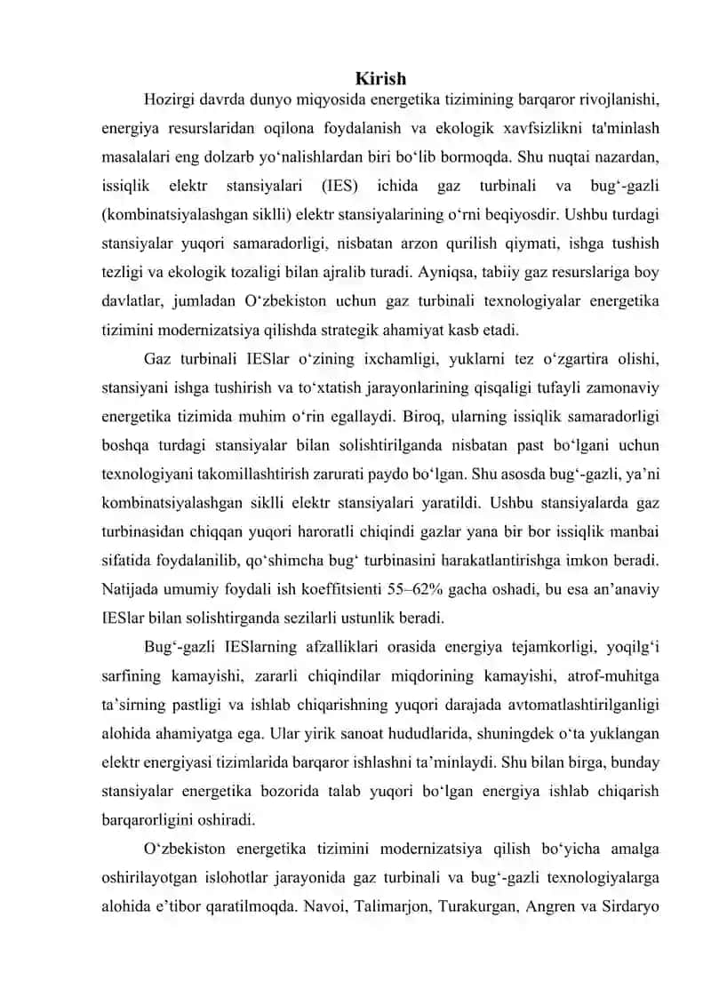 Mavzu: Gaz turbinali va bugʻ-gazli IESlar. 2