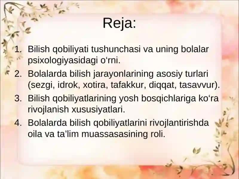 Bolada bilish qobiliyatlarini rivojlanishi 2