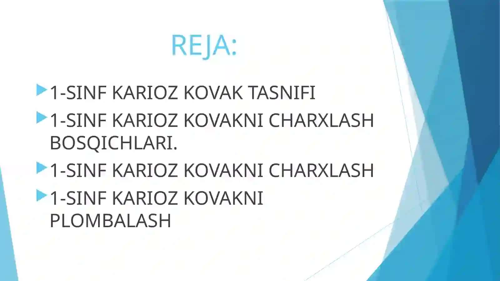 FANTOMLARDA 1-SINF KARIOZ BO’SHLIQLARINI CHARXLASH VA PLOMBALASH 2