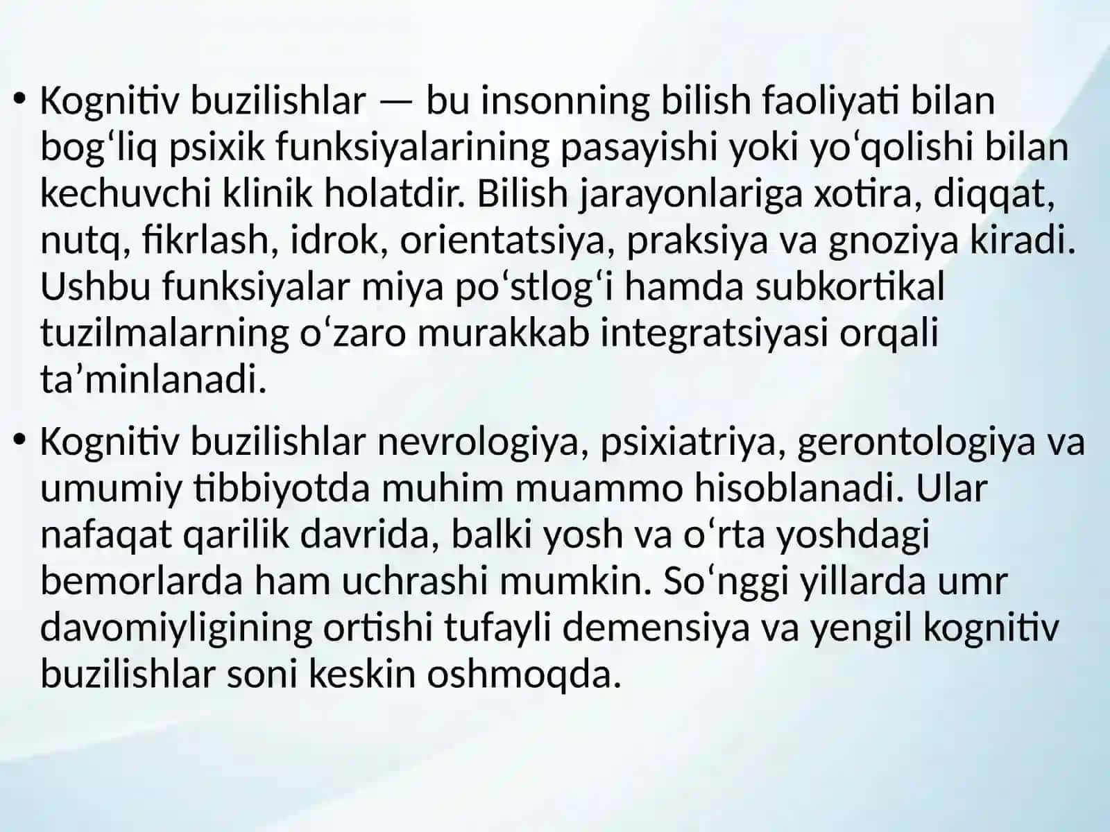 Kognitiv buzilishlar 2