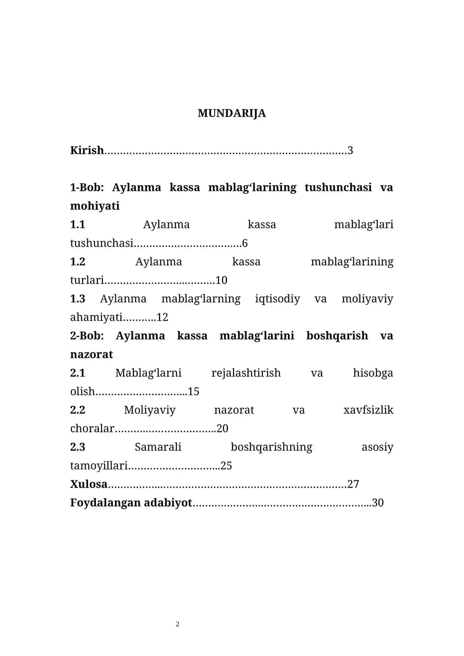 KURS ISHI - Aylanma kassa mablag’lari 2