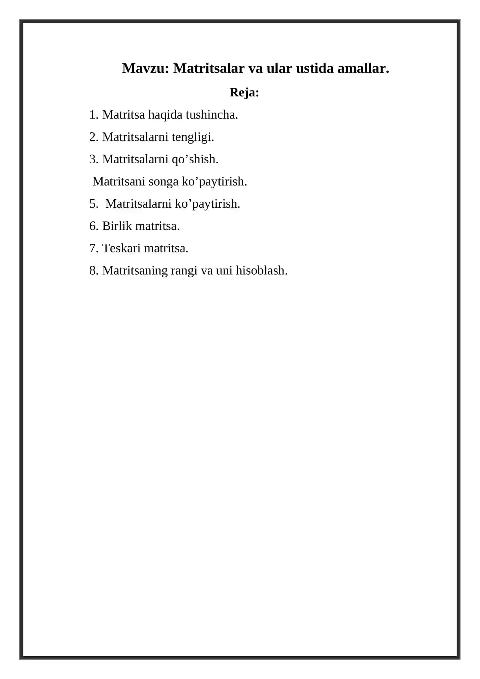 Matritsalar va ular ustida amallar 2