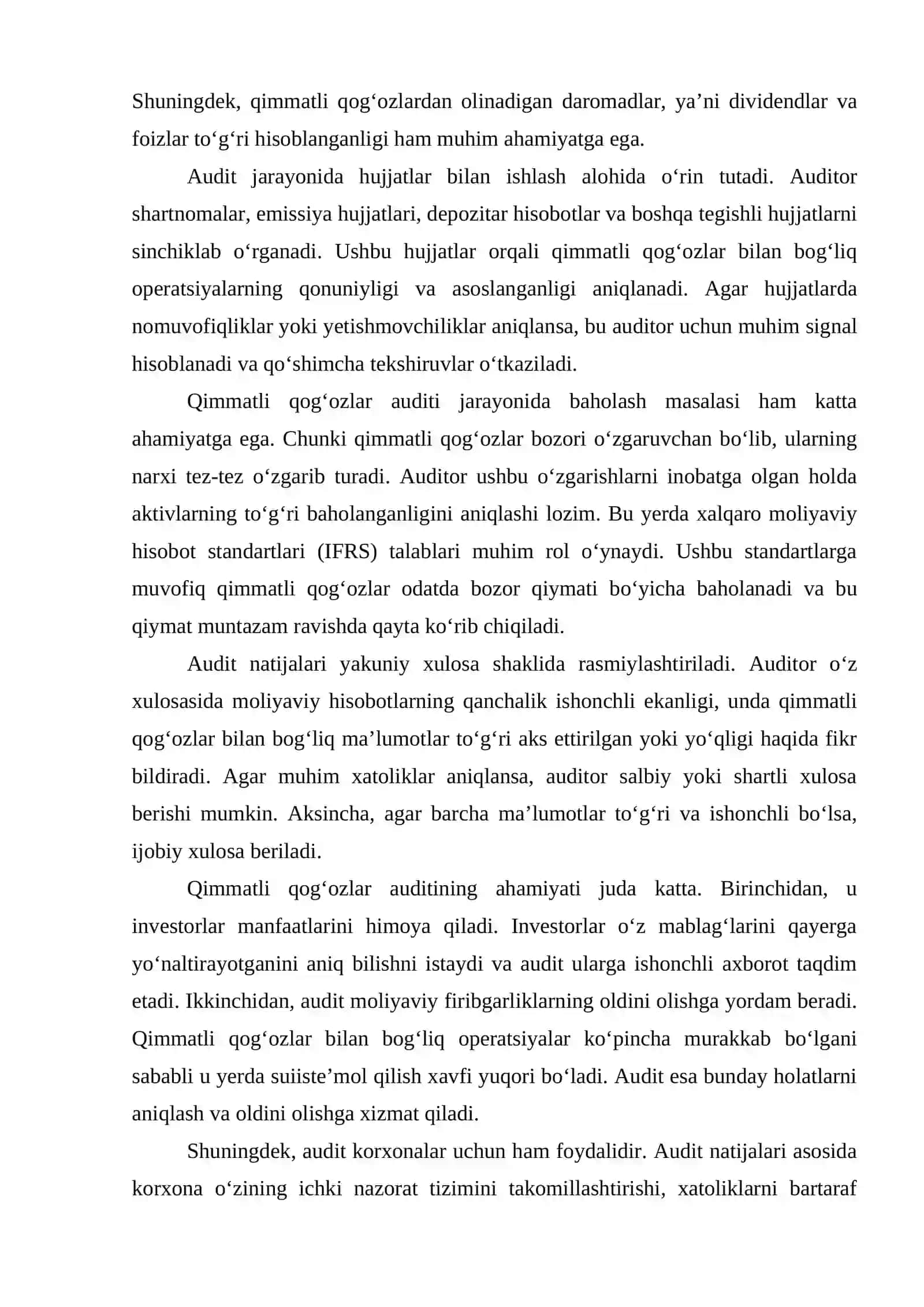 Qimmatli qogʻozlar auditi. esse 2