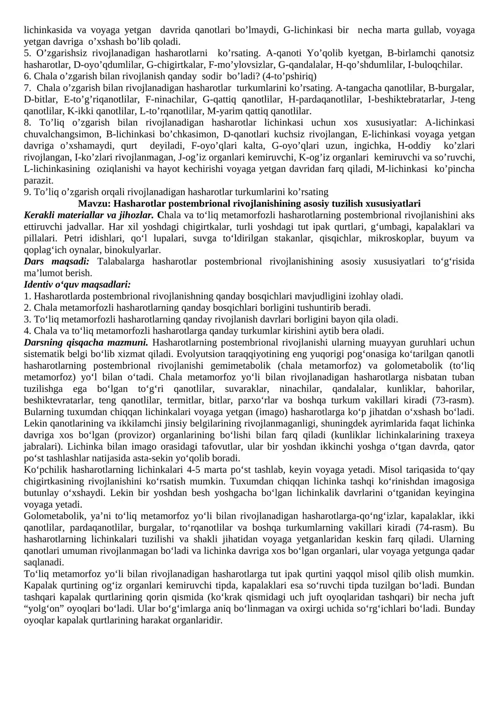 Hasharotlarning lichinka va g‘umbak tiplarini o‘rganish 2