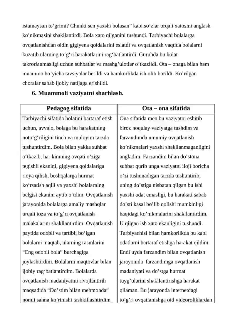 Muammoli vaziyat va javoblar blankasi. 2