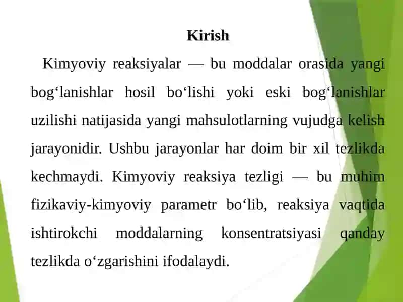 Kimyoviy reaksiya tezligi 2
