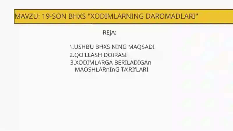 19-SON BHXS "XODIMLARNING DAROMADLARI" 2