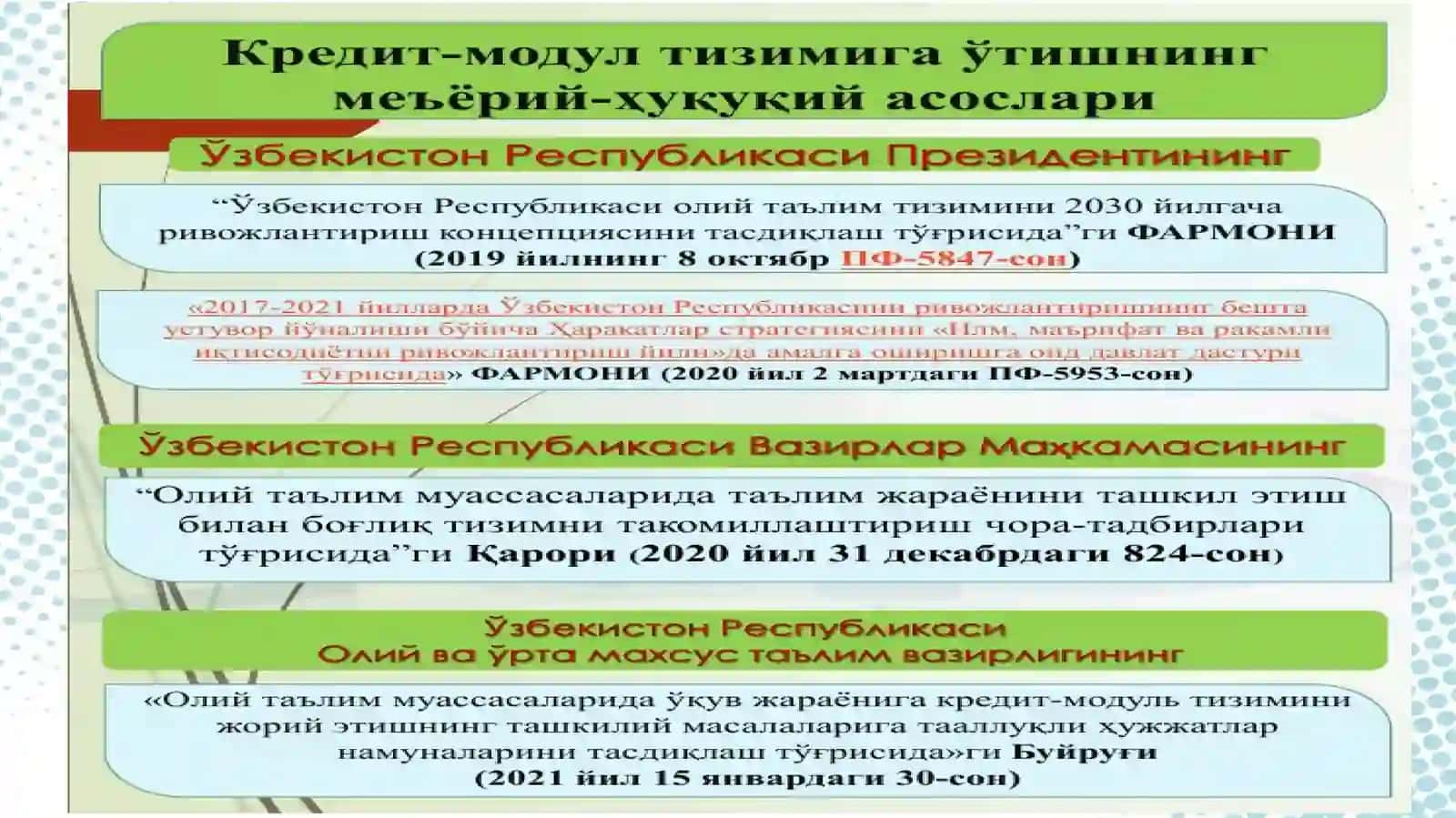 КРЕДИТ-МОДУЛЬ  ТИЗИМИ 2