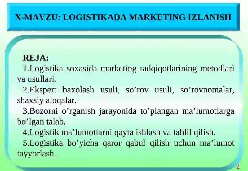 LOGISTIKADA MARKETING IZLANISH 2