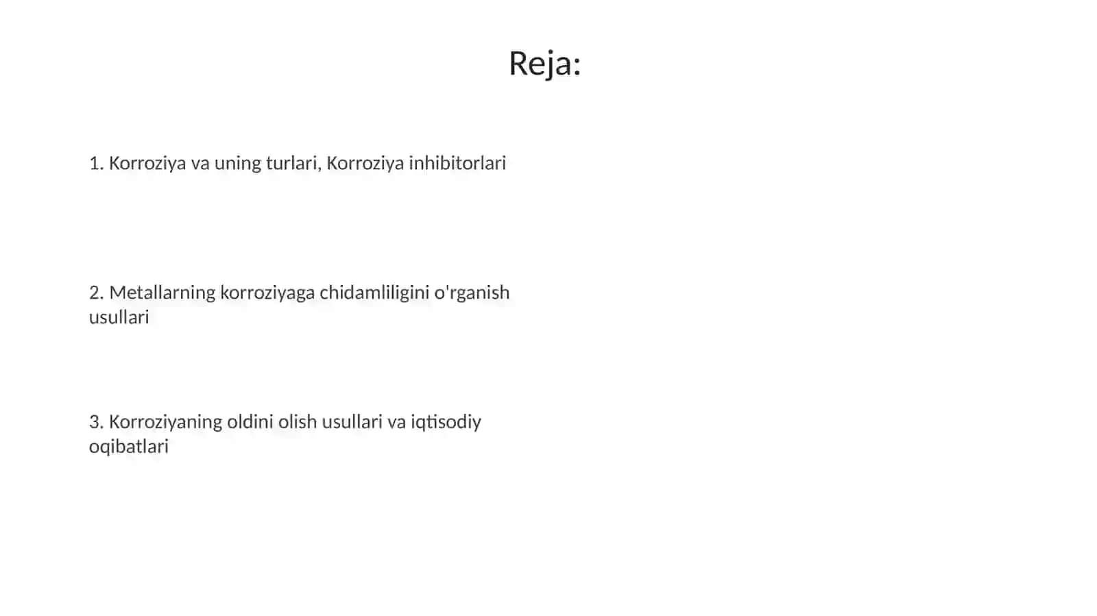 Korroziya va uning turlari. Korroziya inhibitorlari, Metallarning korroziyaga chidamliligini o'rganish usullari 2