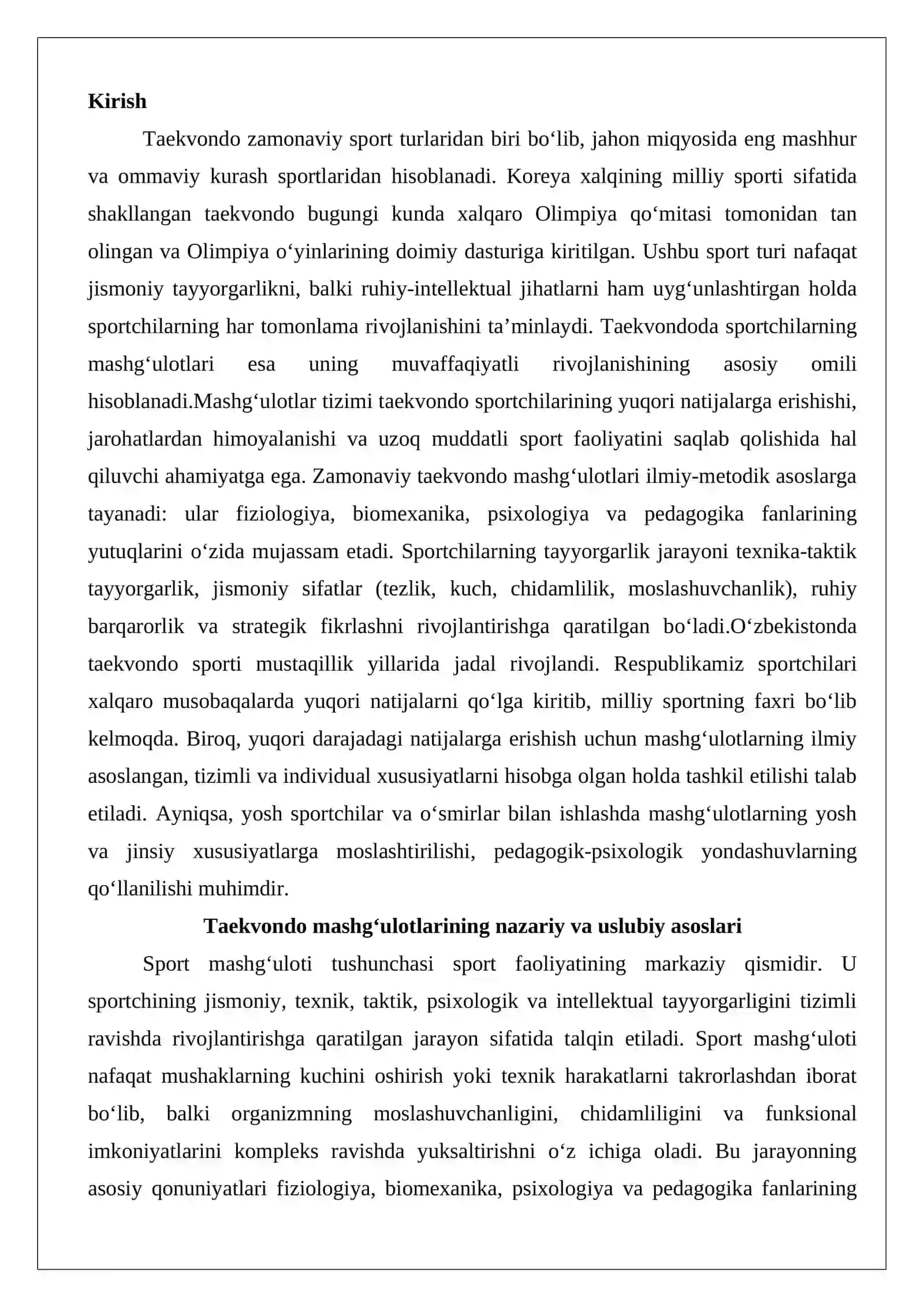 Taekvondoda sportchilarning mashg‘ulotlari 2