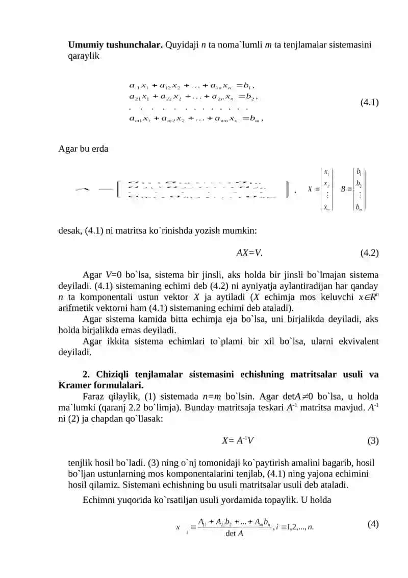Chiziqli tenglamalar sistemasini yechish 2