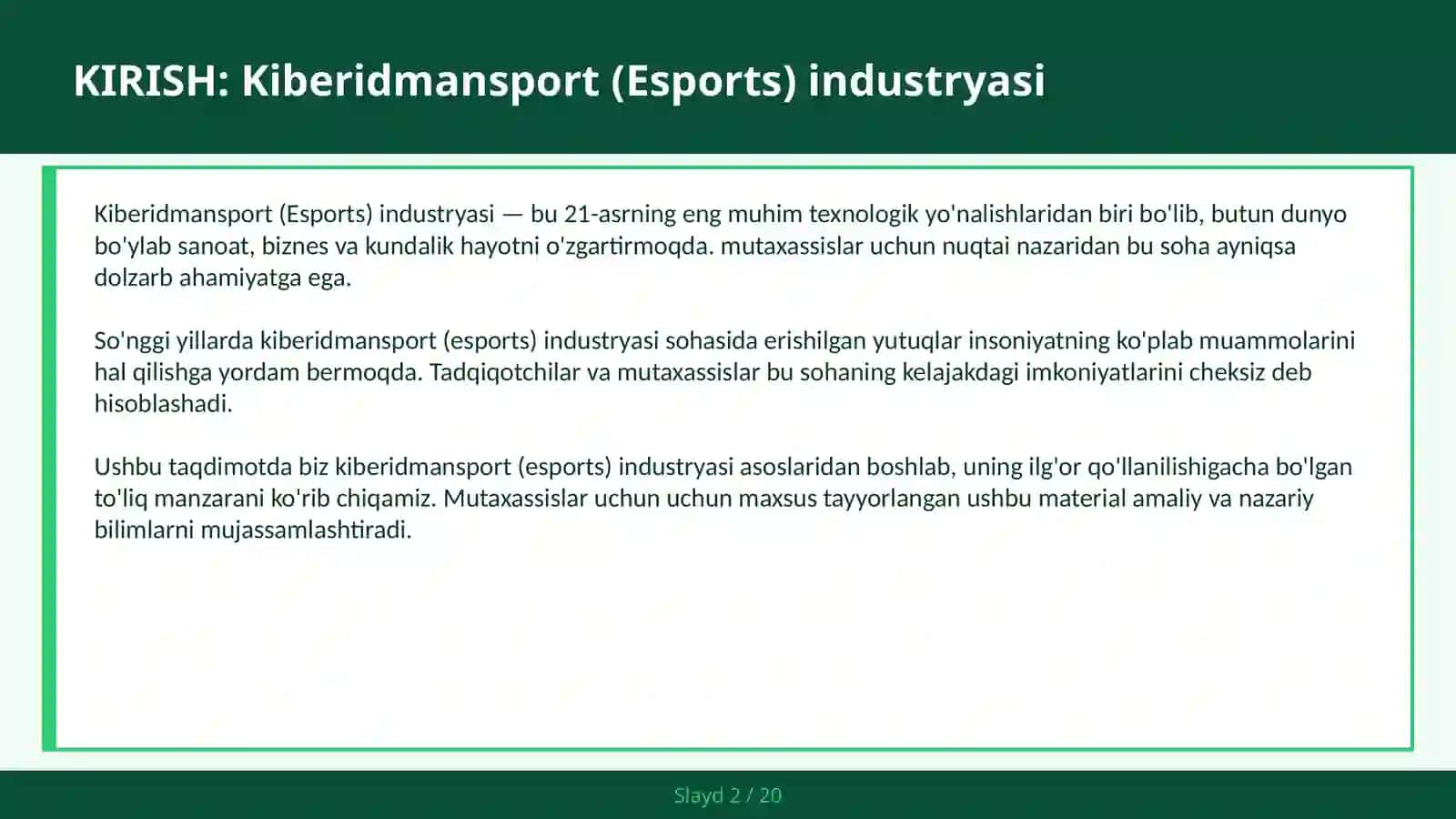 KIBERIDMANSPORT (ESPORTS) INDUSTRYASI 2