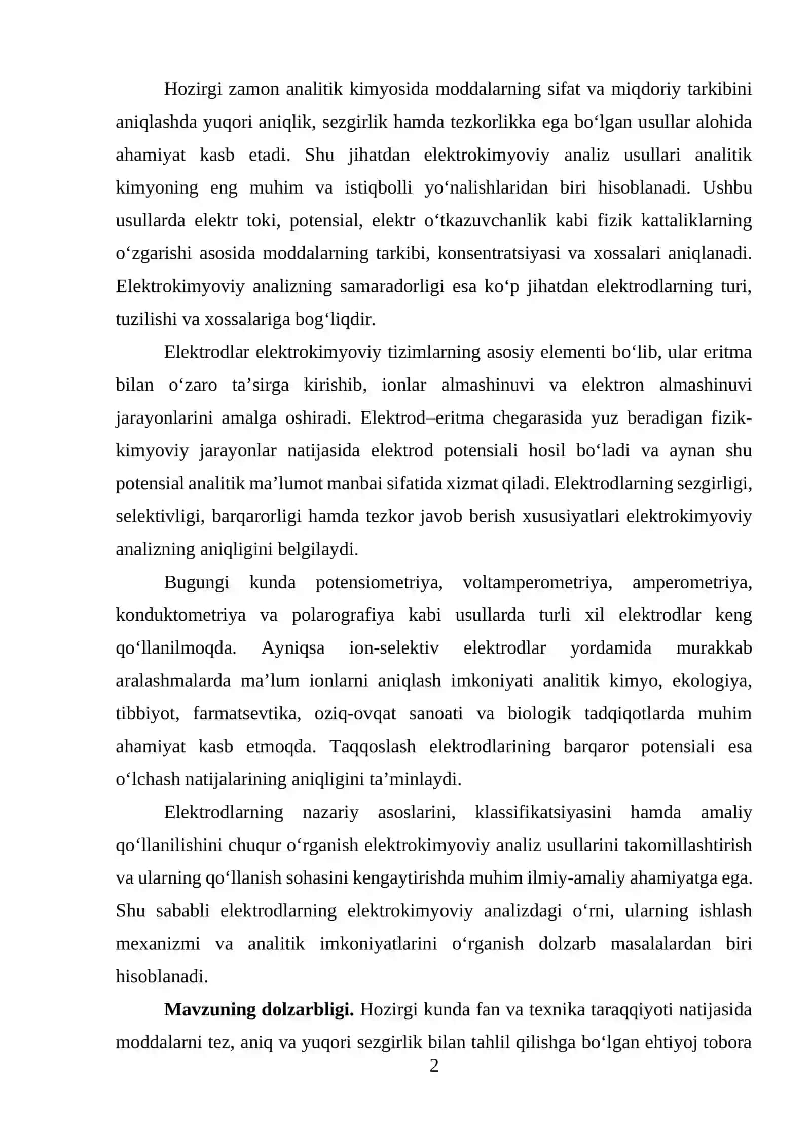 ELEKTRODLARNING ELEKTROKIMYOVIY ANALIZDAGI NAZARIY ASOSLARI 2