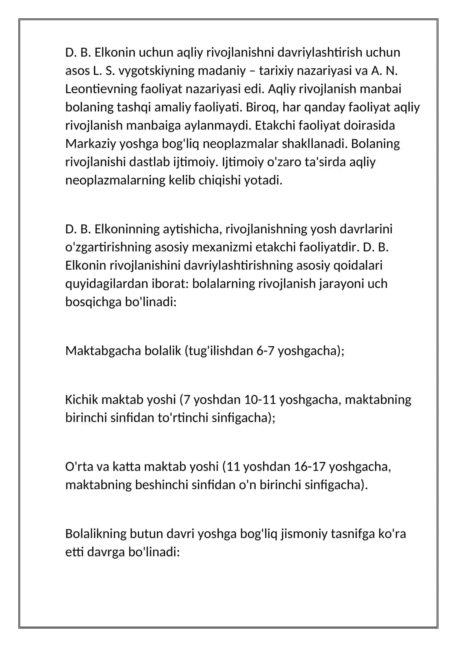D.B. Elkoninning ta'lim nazariyasida psixik qonuniyatlari 2