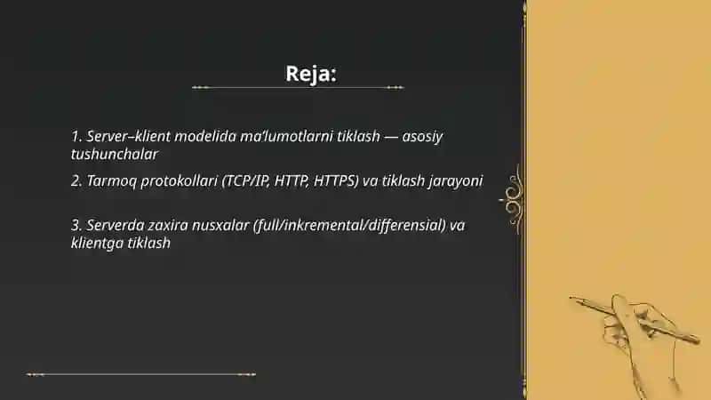 Tarmoq orqali ma’lumotlarni tiklash: server–klient modeli 2