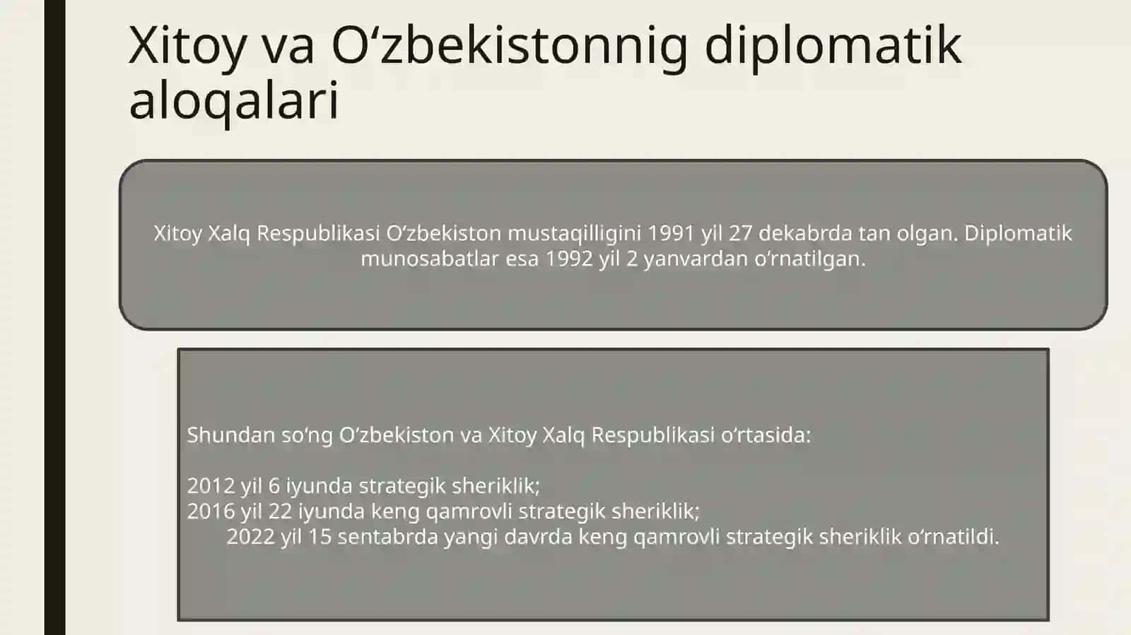 Oʼzbekiston va Xitoy munosabatlari 2