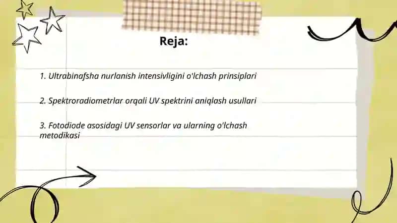 Ultrabinafsha radiatsiya jadalligini tekshirish usullari 2