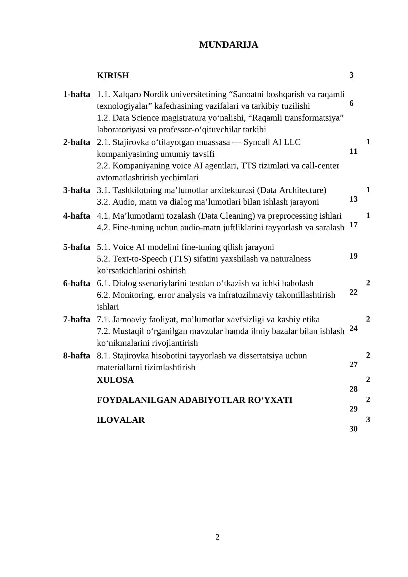 Stajirovka boʻyicha amaliyot hisoboti. 2