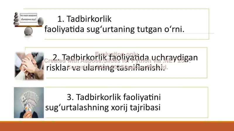 Tadbirkorlik risklarini sug’urta qilish. 2