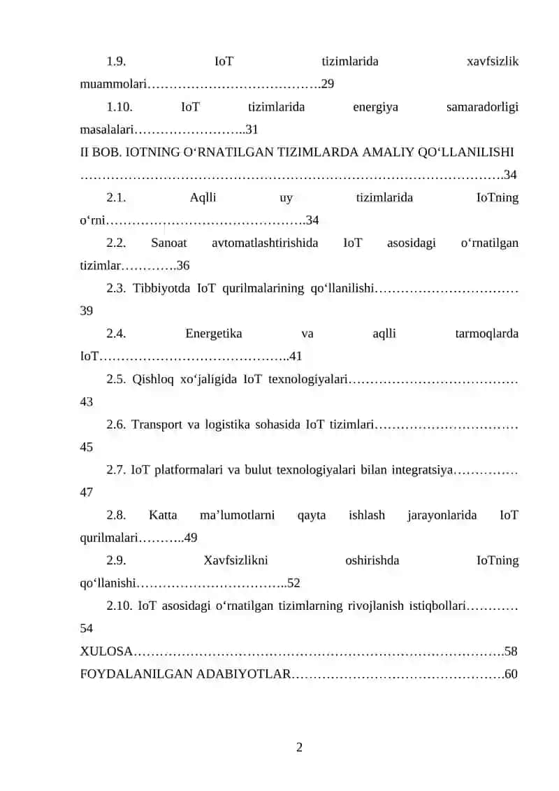 O'RNATILGAN TIZIMLARDA IOT (INTERNET OF THINGS) QO'LLANISHLARI 2