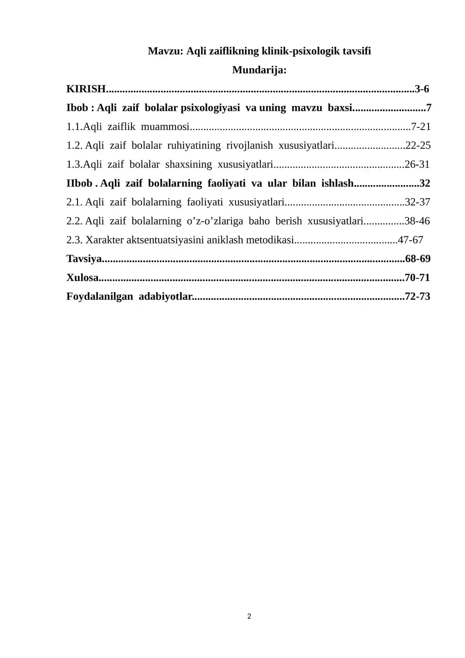 Aqli zaiflikning klinik-psixologik tavsifi 2