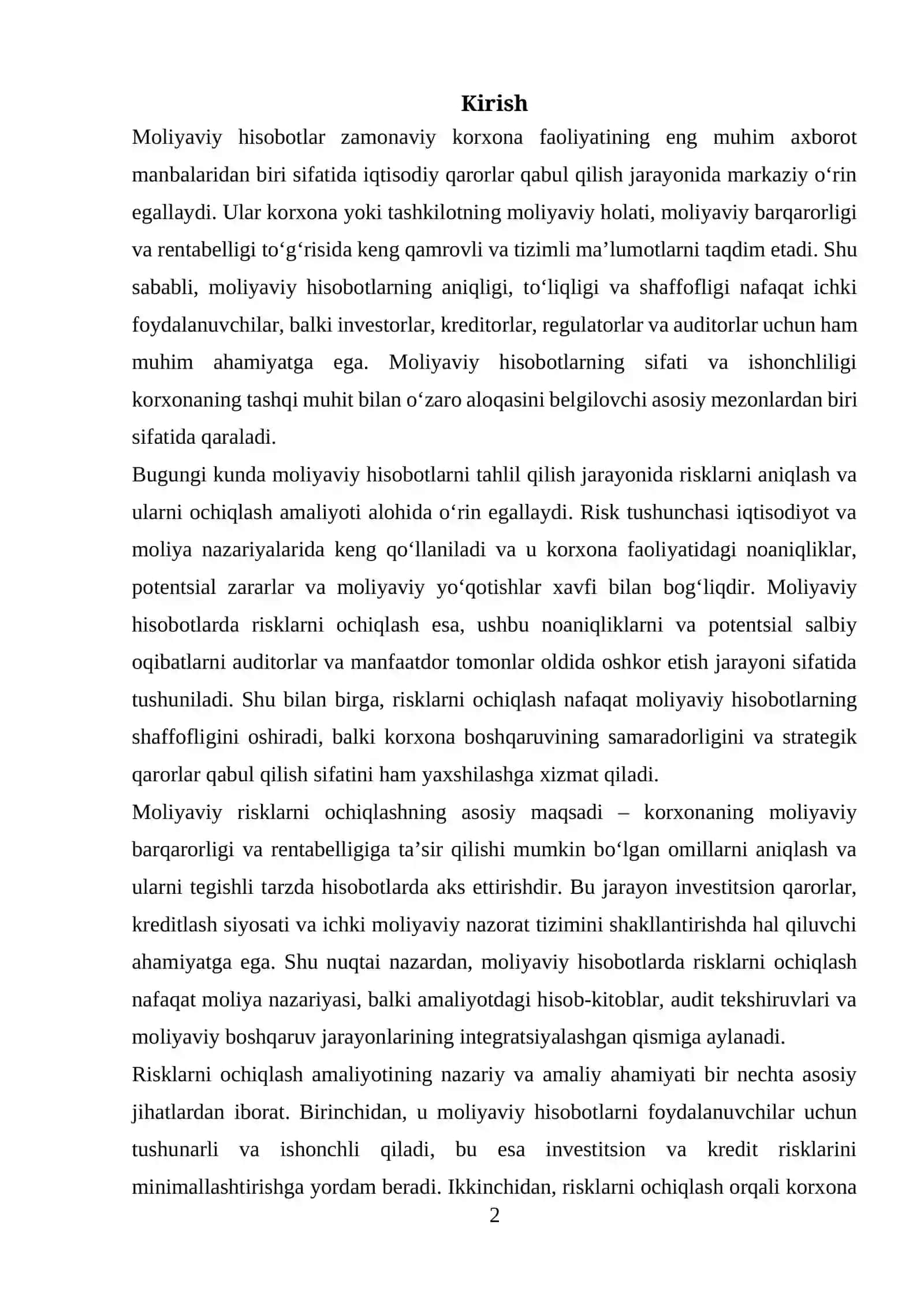 MOLIYAVIY HISOBOTLARDA RISKLARNI OCHIQLASH AMALIYOTLARI 2