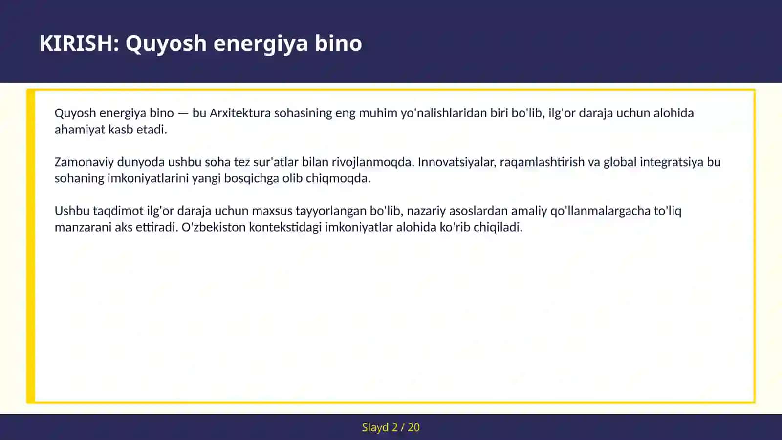 Quyosh energiya bino 2