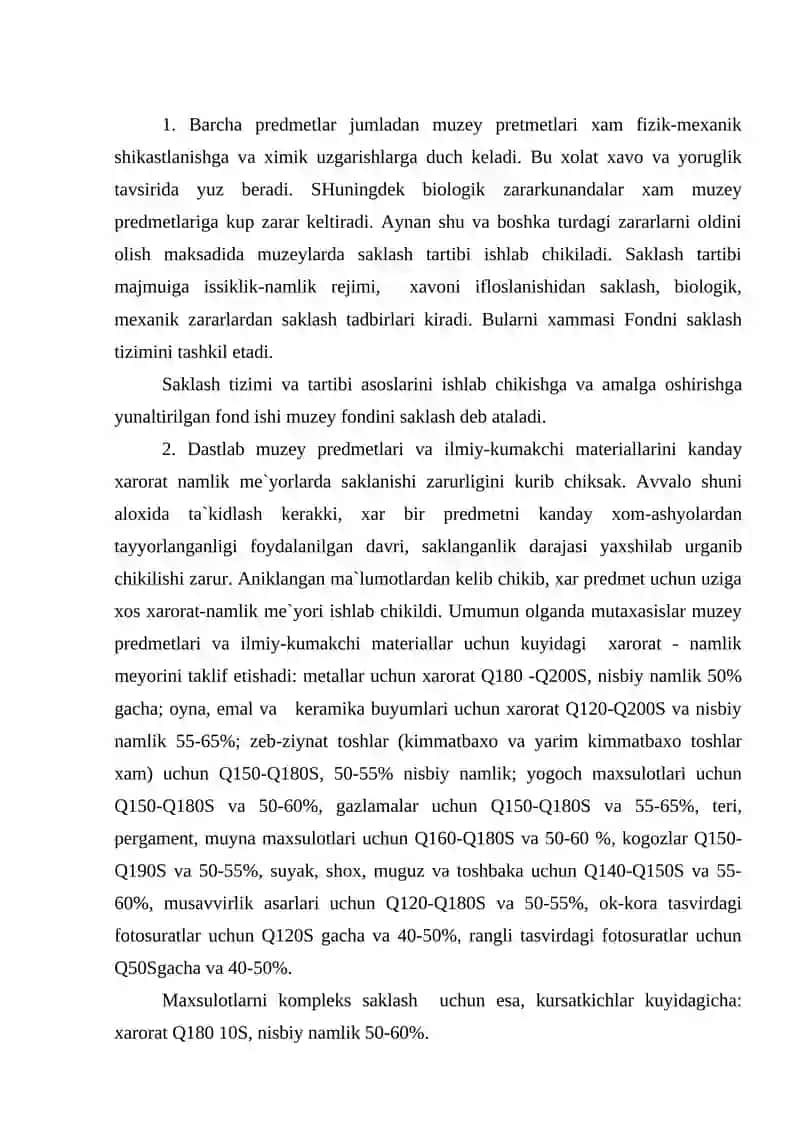 Muzey fondini saklash tushunchasi. 2