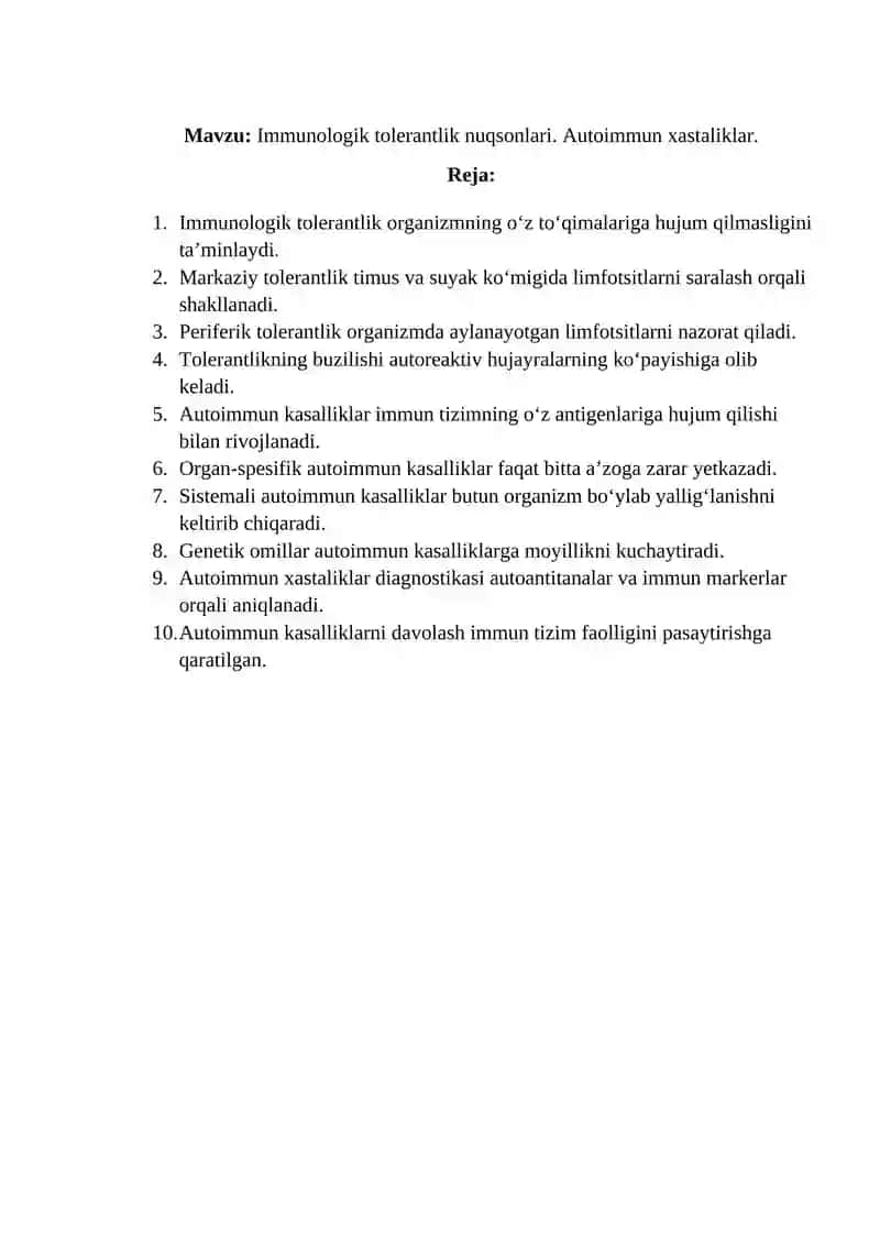 Immunologik tolerantlik nuqsonlari. Autoimmun xastaliklar 2