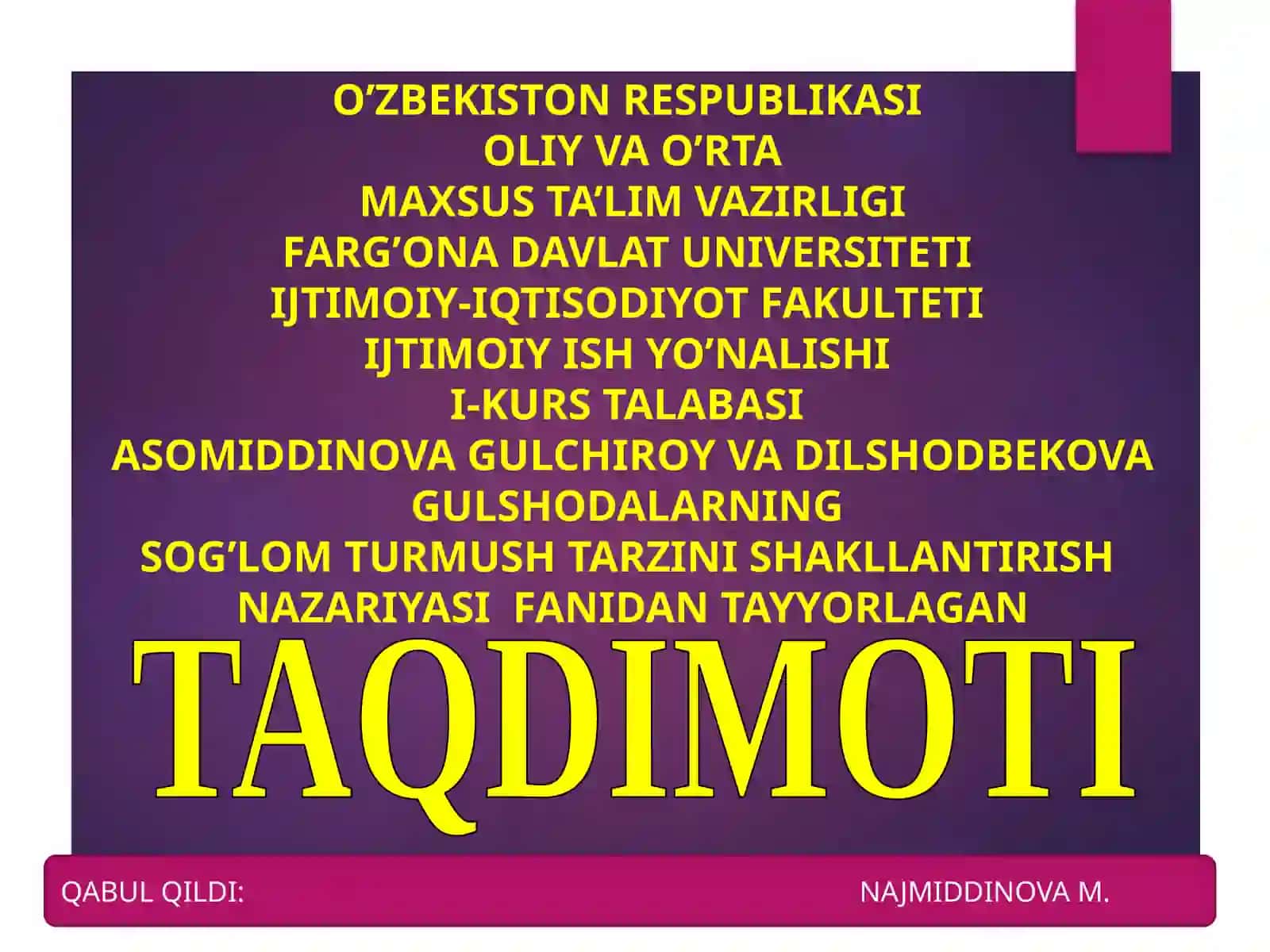 Sog’lom turmush tarzini shakllantirish 2