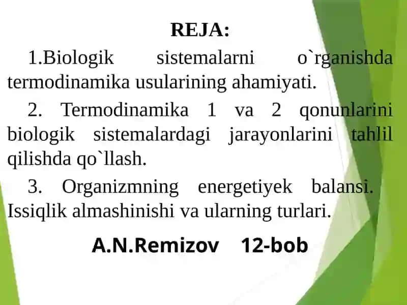 TERMODINAMIKA. TIRIK SISTEMALAR TERMODINAMIKASI 2